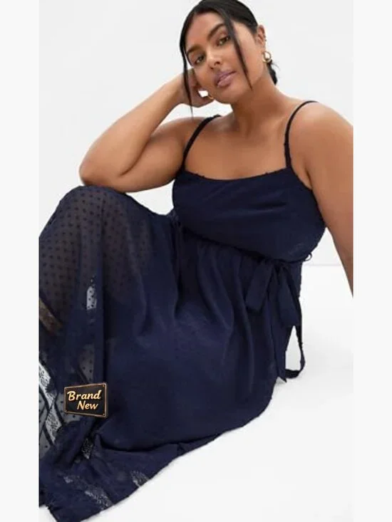 Plus Size Cocktail Dress with Lace Trim Adjustable Straps Midi Length - Picture 3 of 6